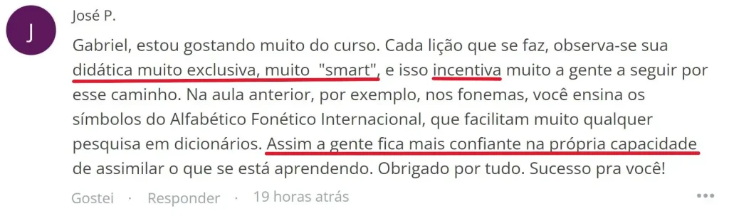 Aluno José relata confiança adquirida com o curso de inglês A Jornada do Gabriel Becker.