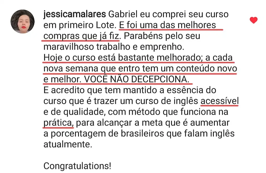 Aluna Jéssica Malares elogia praticidade do curso A Jornada do Gabriel Becker.