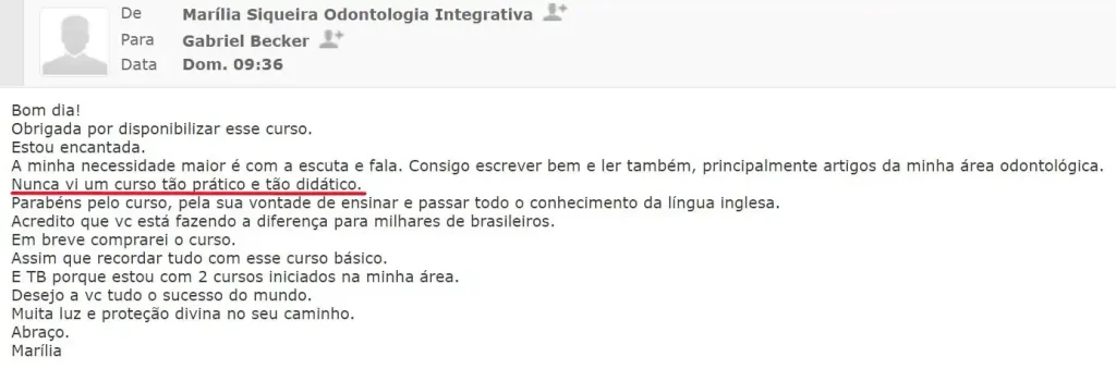 Aluna Marília Siqueira elogia o curso A Jornada do Gabriel Becker pela didática e praticidade.